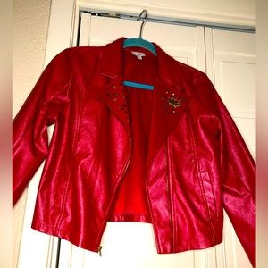 D-Signed Evie  Moto faux Leather Red Blazer Jacket.